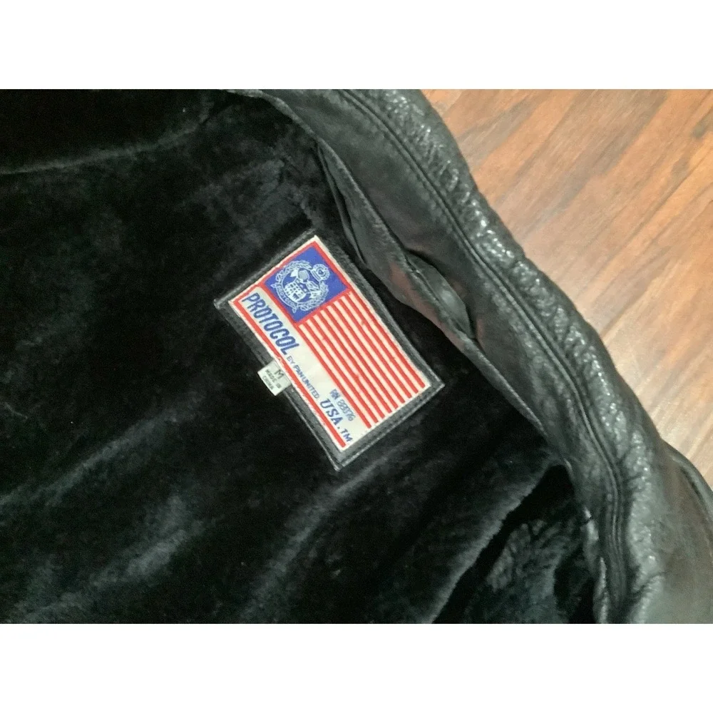 🔥Vintage Protocol by Pan United Leather Bomber jacket Mens Size M 88076